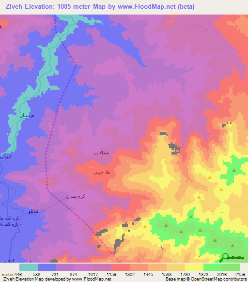 Ziveh,Iran Elevation Map