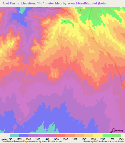 Owt Pasha,Iran Elevation Map