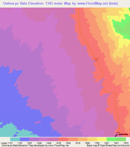 Owlma-ye Bala,Iran Elevation Map