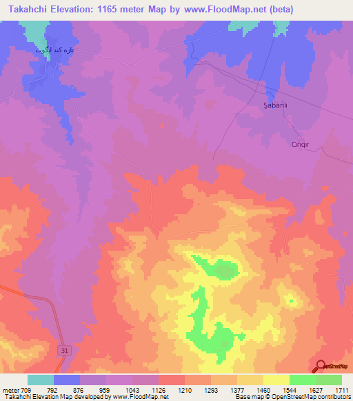 Takahchi,Iran Elevation Map