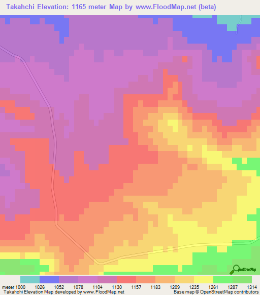 Takahchi,Iran Elevation Map