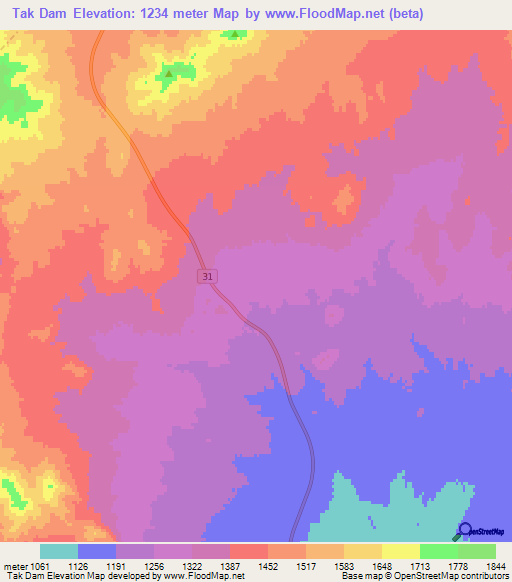 Tak Dam,Iran Elevation Map