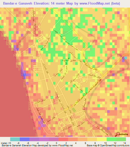 Bandar-e Ganaveh,Iran Elevation Map