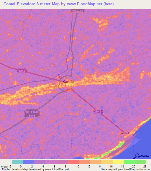 Contai,India Elevation Map