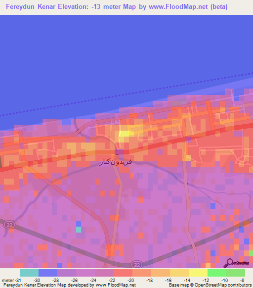 Fereydun Kenar,Iran Elevation Map