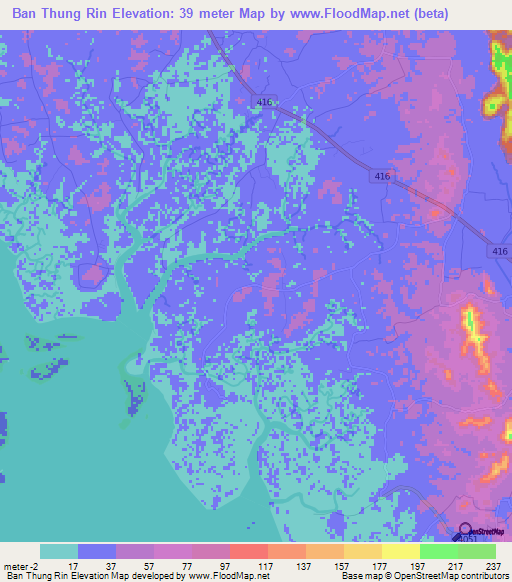 Ban Thung Rin,Thailand Elevation Map