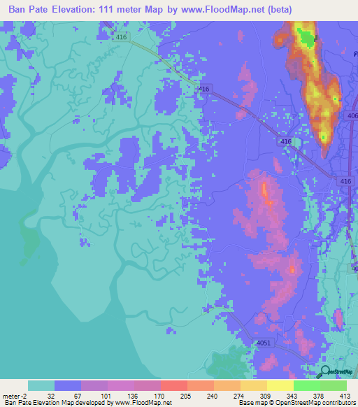 Ban Pate,Thailand Elevation Map