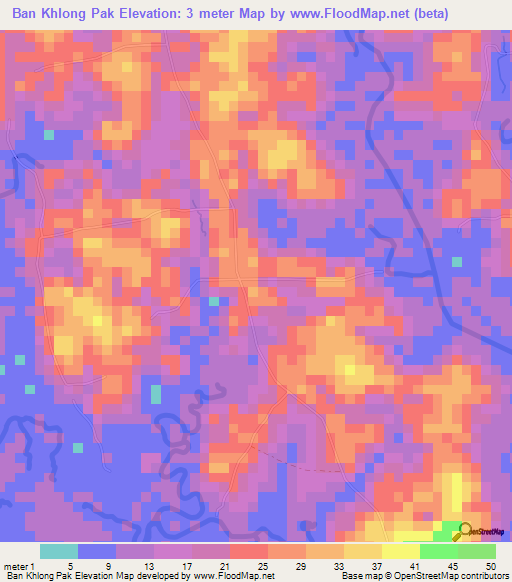 Ban Khlong Pak,Thailand Elevation Map