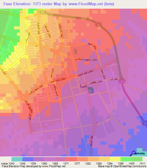 Fasa,Iran Elevation Map