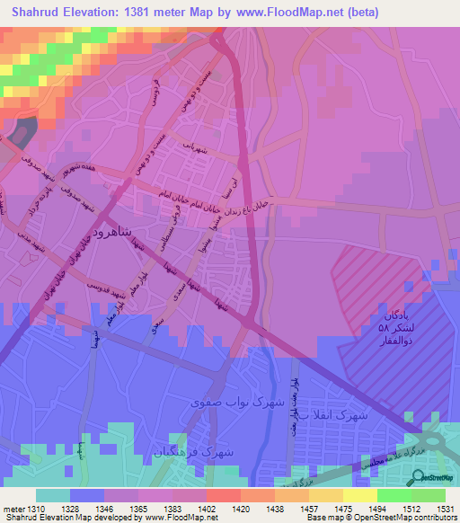 Shahrud,Iran Elevation Map