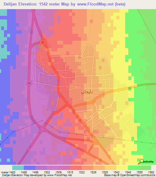 Delijan,Iran Elevation Map