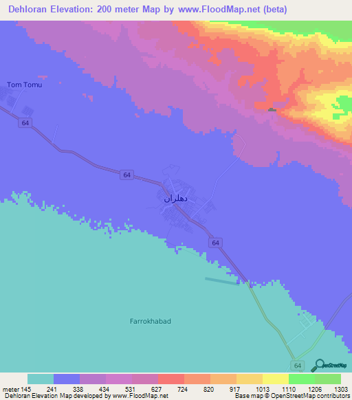 Dehloran,Iran Elevation Map