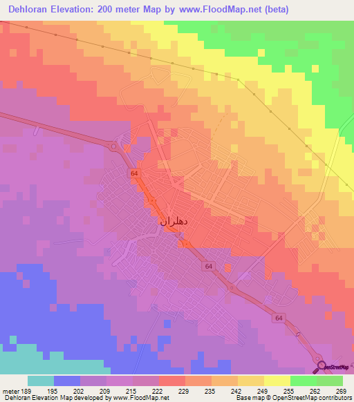Dehloran,Iran Elevation Map