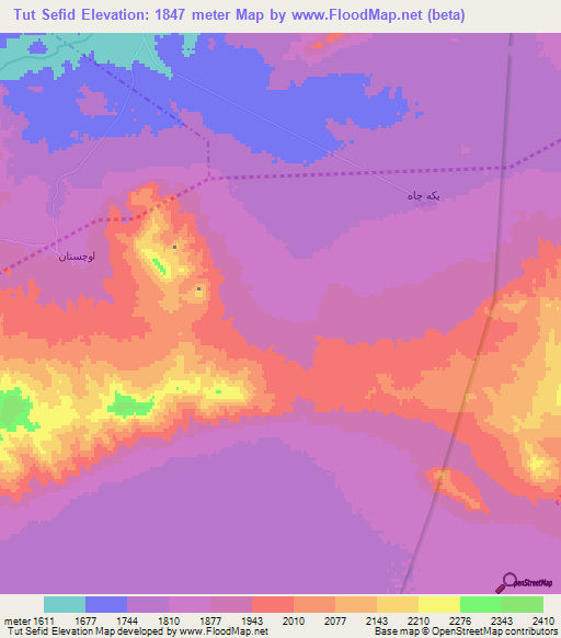 Tut Sefid,Iran Elevation Map