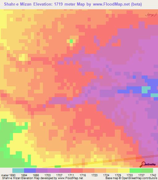Shahr-e Mizan,Iran Elevation Map