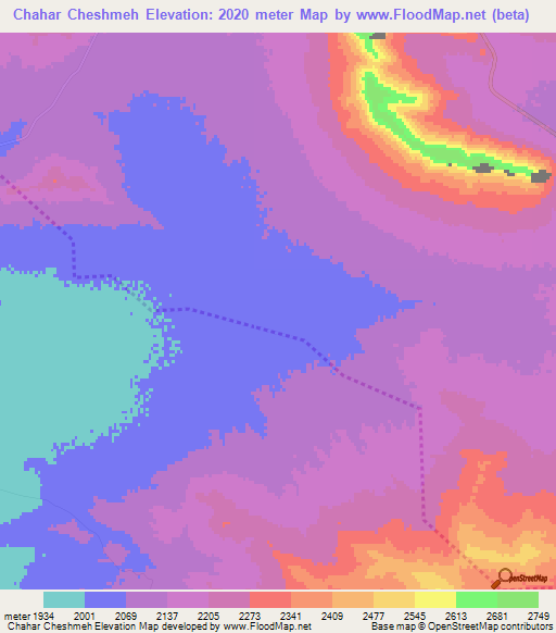 Chahar Cheshmeh,Iran Elevation Map