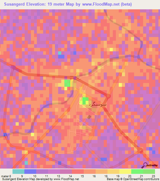 Susangerd,Iran Elevation Map