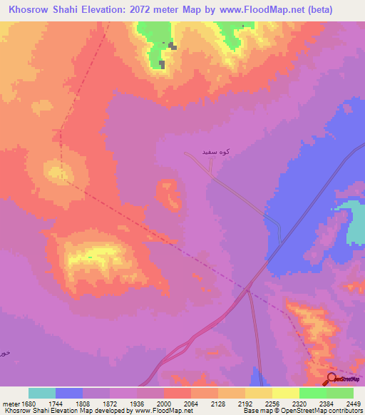 Khosrow Shahi,Iran Elevation Map