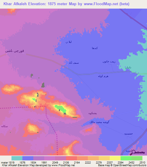 Khar Afkaleh,Iran Elevation Map