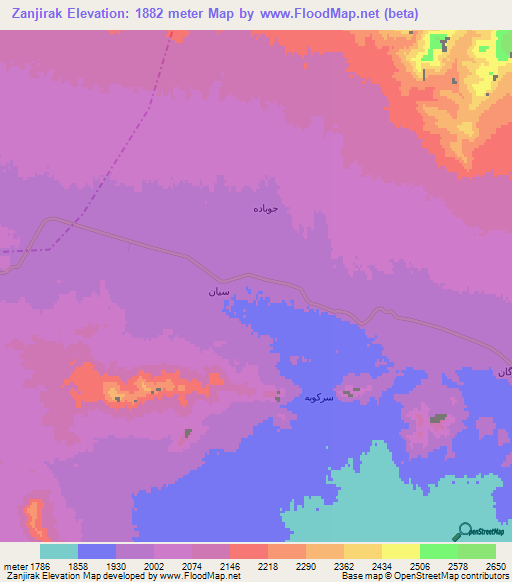 Zanjirak,Iran Elevation Map