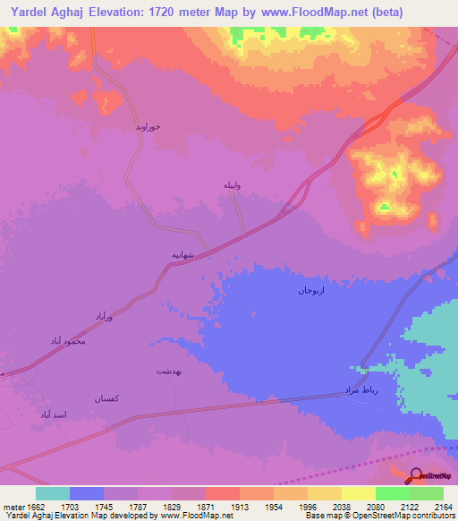 Yardel Aghaj,Iran Elevation Map