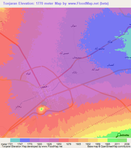 Tonjaran,Iran Elevation Map