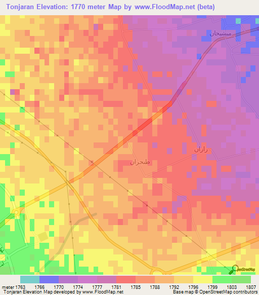 Tonjaran,Iran Elevation Map