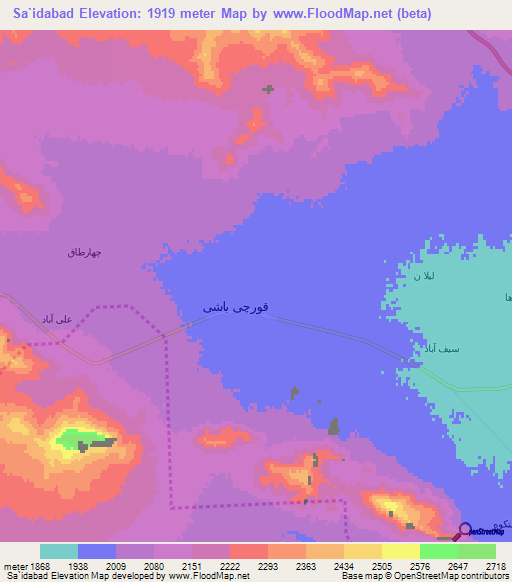 Sa`idabad,Iran Elevation Map