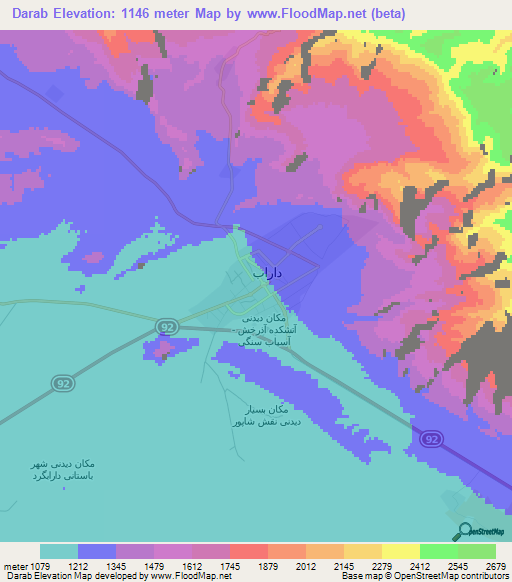 Darab,Iran Elevation Map