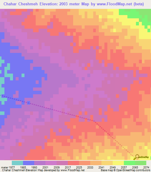 Chahar Cheshmeh,Iran Elevation Map