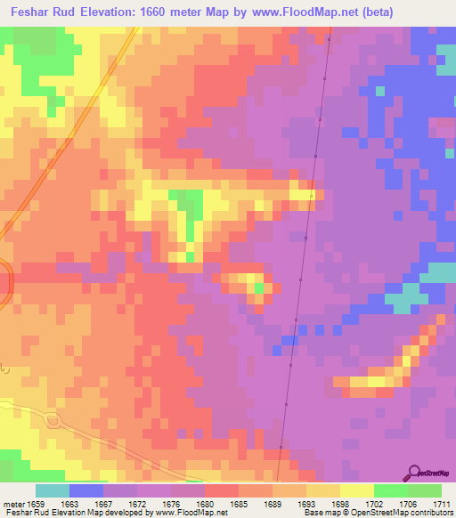 Feshar Rud,Iran Elevation Map