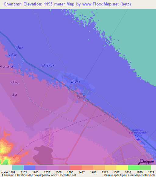 Chenaran,Iran Elevation Map