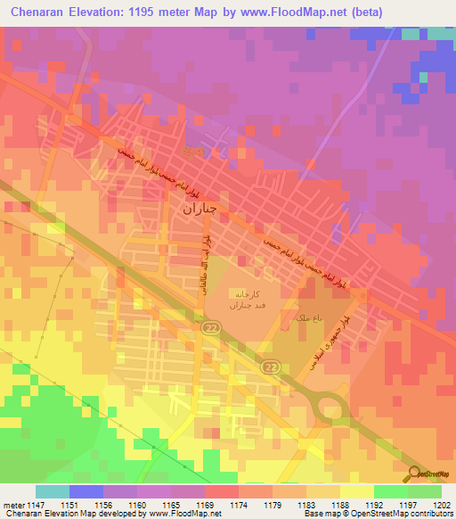 Chenaran,Iran Elevation Map