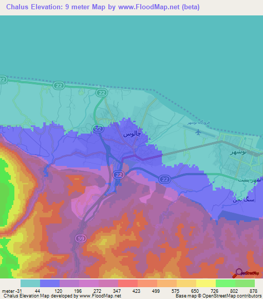 Chalus,Iran Elevation Map