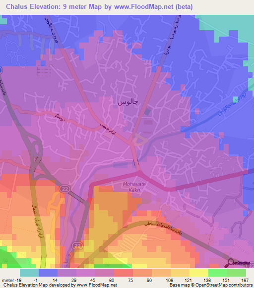 Chalus,Iran Elevation Map