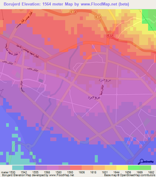 Borujerd,Iran Elevation Map