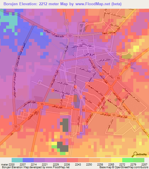 Borujen,Iran Elevation Map