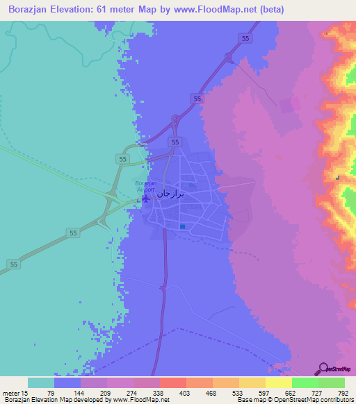 Borazjan,Iran Elevation Map