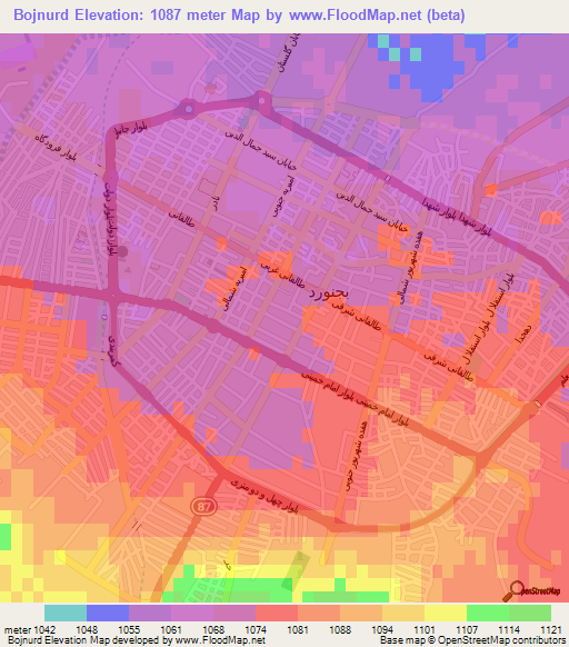 Bojnurd,Iran Elevation Map