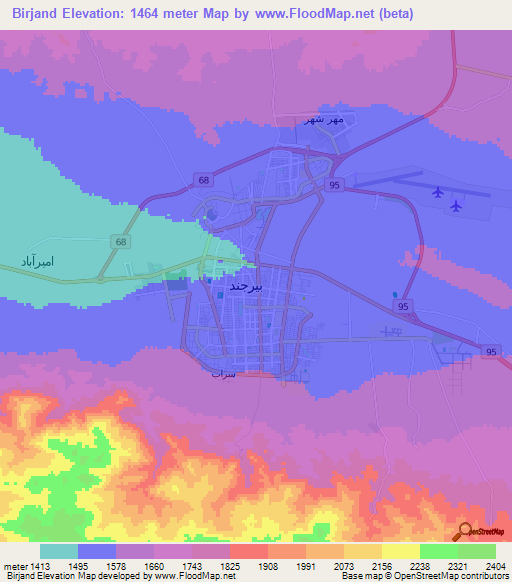 Birjand,Iran Elevation Map