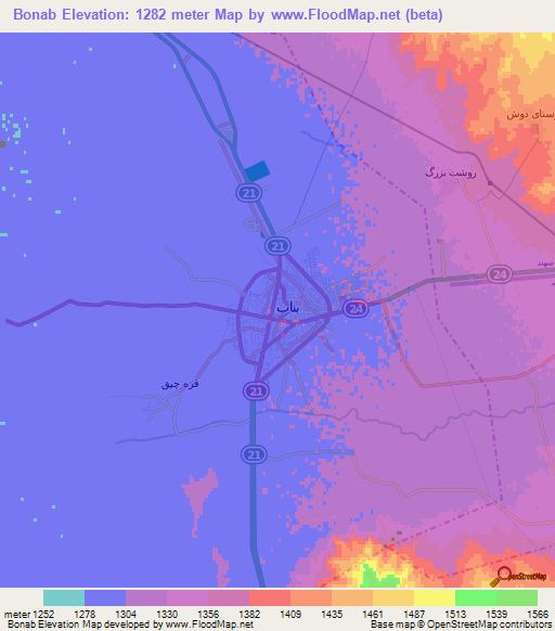 Bonab,Iran Elevation Map