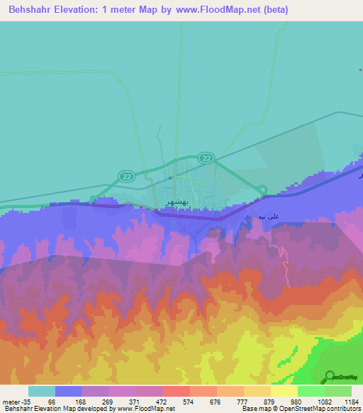 Behshahr,Iran Elevation Map