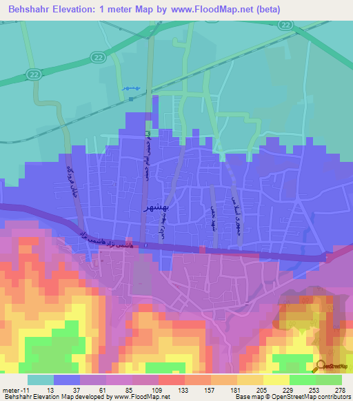 Behshahr,Iran Elevation Map