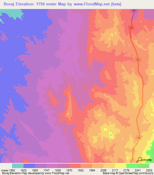 Bovaj,Iran Elevation Map