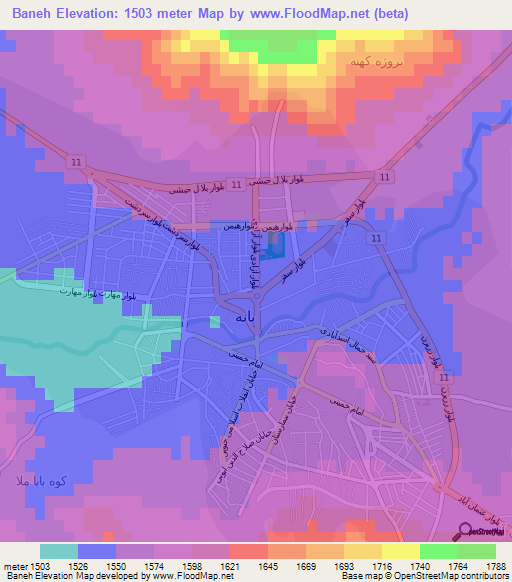 Baneh,Iran Elevation Map