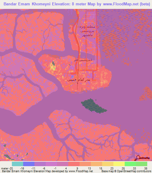 Bandar Emam Khomeyni,Iran Elevation Map