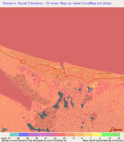 Bandar-e Anzali,Iran Elevation Map