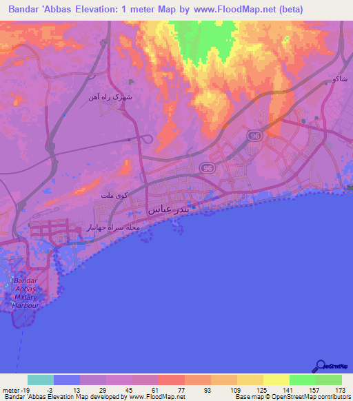 Bandar 'Abbas,Iran Elevation Map