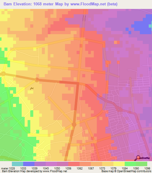 Bam,Iran Elevation Map