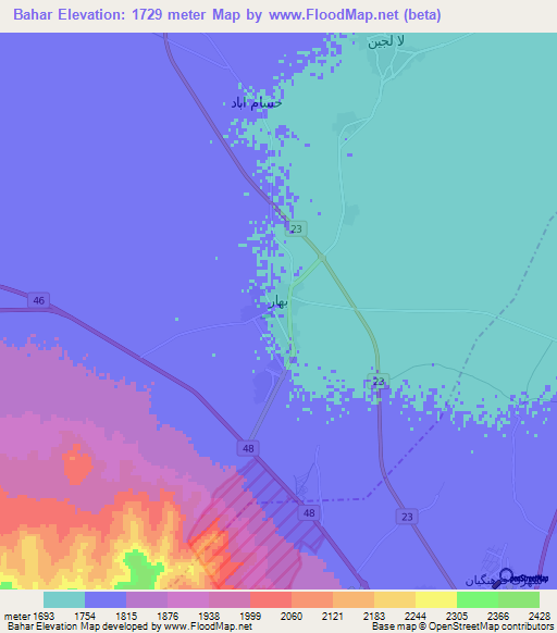 Bahar,Iran Elevation Map